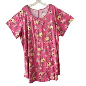 Bobby Brooks Dress Womens 1X Pink Floral Short Sleeve Cottagecore Shift Dress
